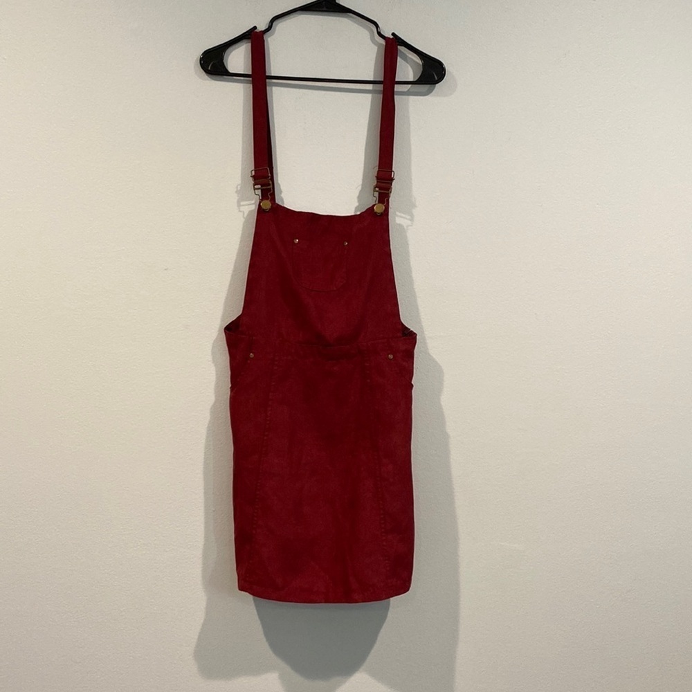 Ravi Famous Red Faux Suede Skirt Overalls with Hidden Zipper - Size 10